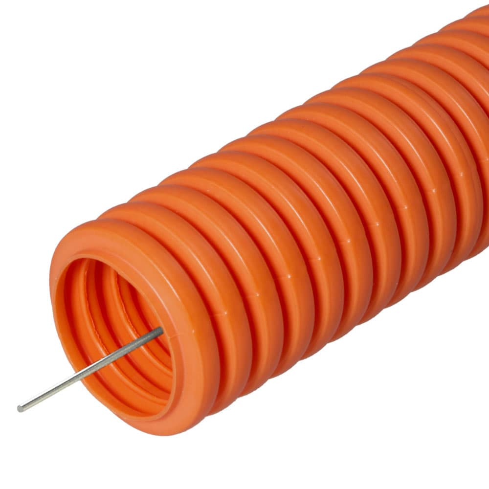 Труба гофрированная ПНД лёгкая 350 Н безгалогенная (HF) оранжевая с/з d20 мм (50 м/3600 м уп/пал) Промрукав