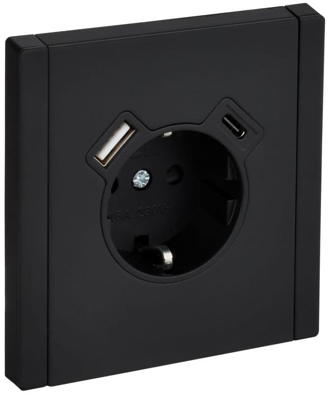 Розетка 1-м СП FORTE&PIANO 16А USB A+C 18Вт FP147M с заземл. защ. шторки винт. крепл. черн. IEK FP-R14-16-U22-018-M-K02