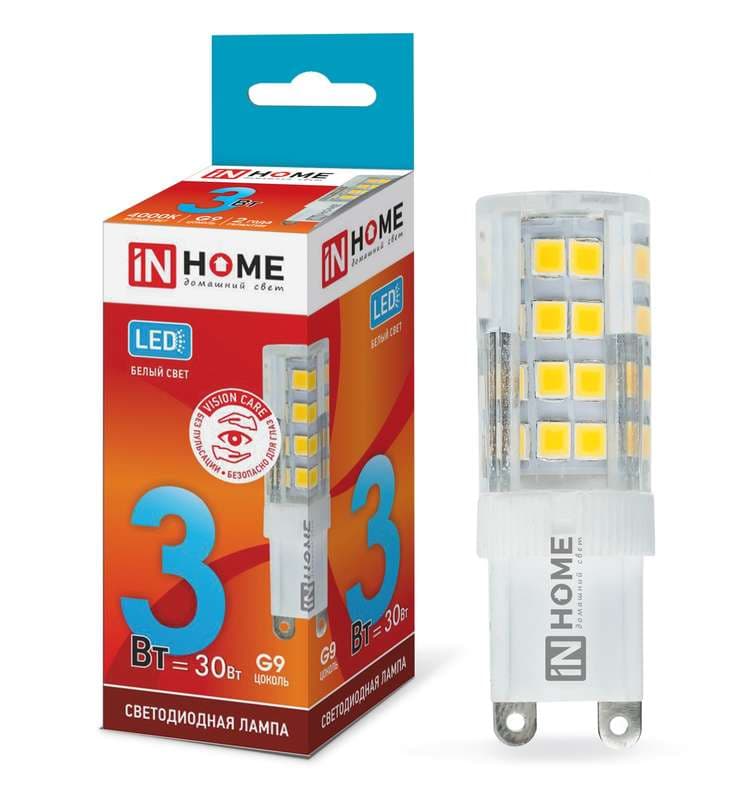 Лампа светодиодная LED-JCD-VC 3Вт капсульная 4000К нейтр. бел. G9 260лм 230В IN HOME 4690612019864
