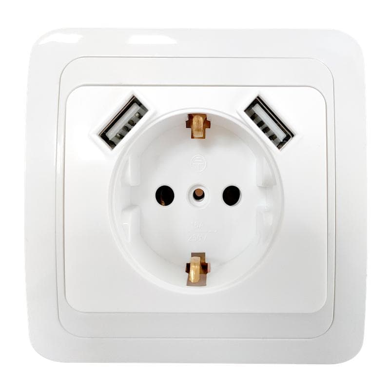 Розетка 1-м Classico 2047 IP20 с заземл. с 2-мя USB бел. IN HOME 4690612035246