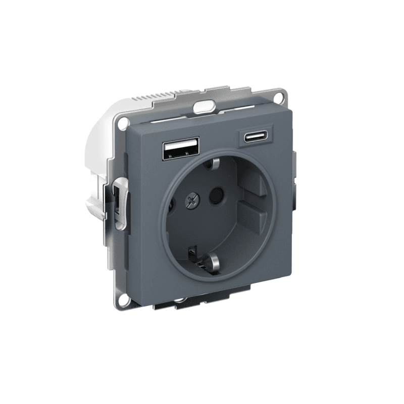 Розетка AtlasDesign 16А с 2-мя заряд. устройствами USB тип A+C 5В/2.4А 2х5В/1.2А механизм грифель SE ATN000732