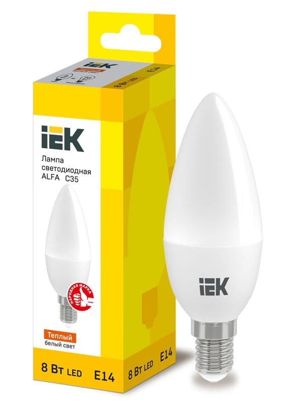 Лампа светодиодная Alfa 8Вт C35 свеча 3000К E14 230В (6шт) IEK LLA-C35-8-230-30-E14-6