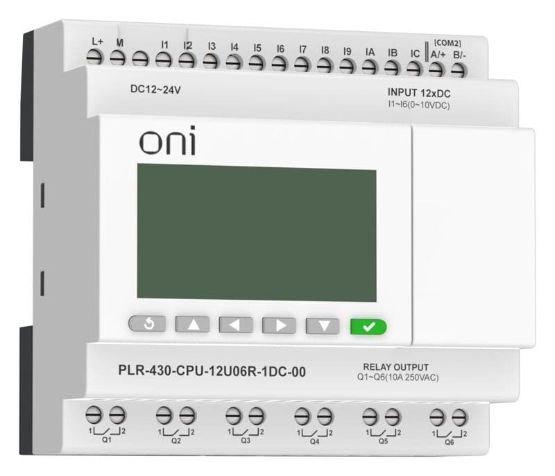 Модуль ЦПУ ПЛК 430 6 DI 6 UI (0-10В/DI) 6 RO 24В DC с экраном ONI PLR-430-CPU-12U06R-1DC-00