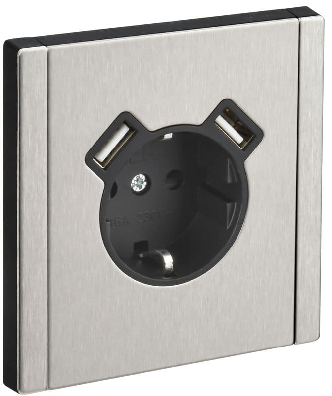 Розетка 1-м СП FORTE&PIANO FP745M 16А IP20 USB A+A 3.1А с заземл. защ. шторки винтовое крепление никель IEK FP-R14-16-U21-D31-M-K50